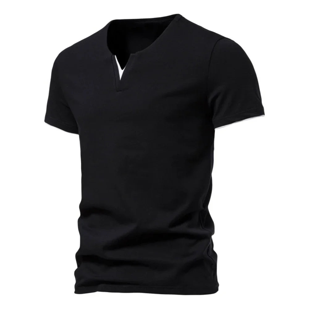 Men's T-shirts Summer Henley V-neck Short Sleeve Casual Solid Color Slim Fit T-shirt Breathable Basic Loose Fitness Sports Top