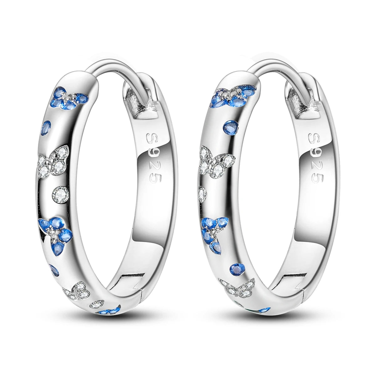 New Earrings 925 Silver Blue Butterfly Star Moon Dangle Hoop Earrings Ear Studs Zircon CZ Making Jewelry For Women Girl Party
