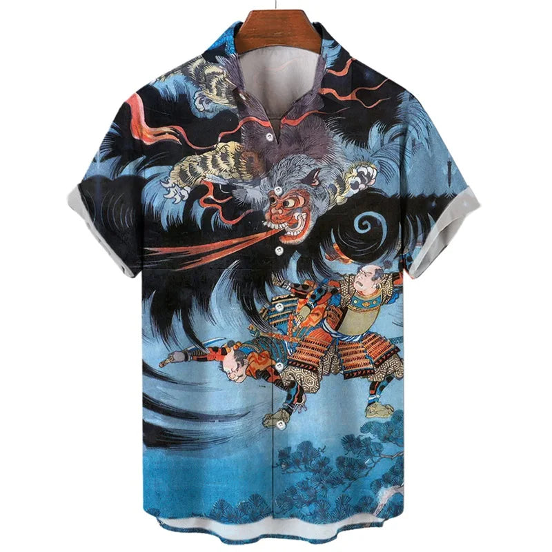 Men's Shirts 3D Animal Tiger Dragon Printed Short Sleeve Hawaiian Shirts Blouse New in Casual Button Up Aloha Shirt Male Tops
