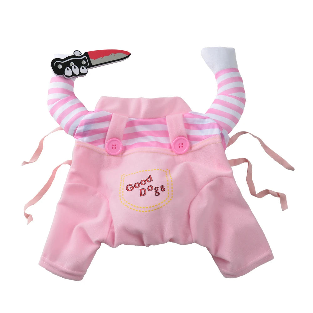 Funny Halloween Dog Clothes for Small Medium Dogs Knife Holding Cosplay Pets Costume Cute Party Cat Dressed Up Chihuahua Outfits