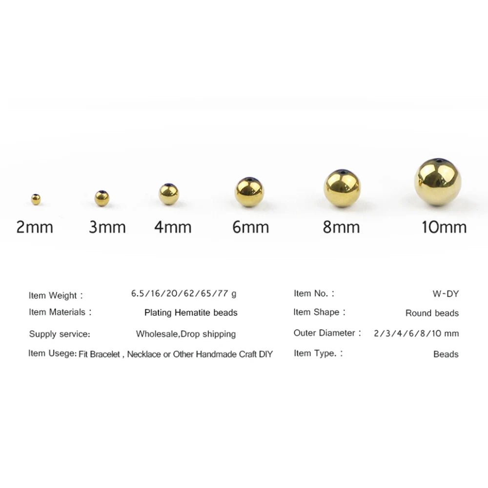 WLYeeS Copper Color Beads Round Plating Hematite Natural Stone 2 3 4 8 10mm Loose Beads Jewelry Bracelet Making Accessories DIY
