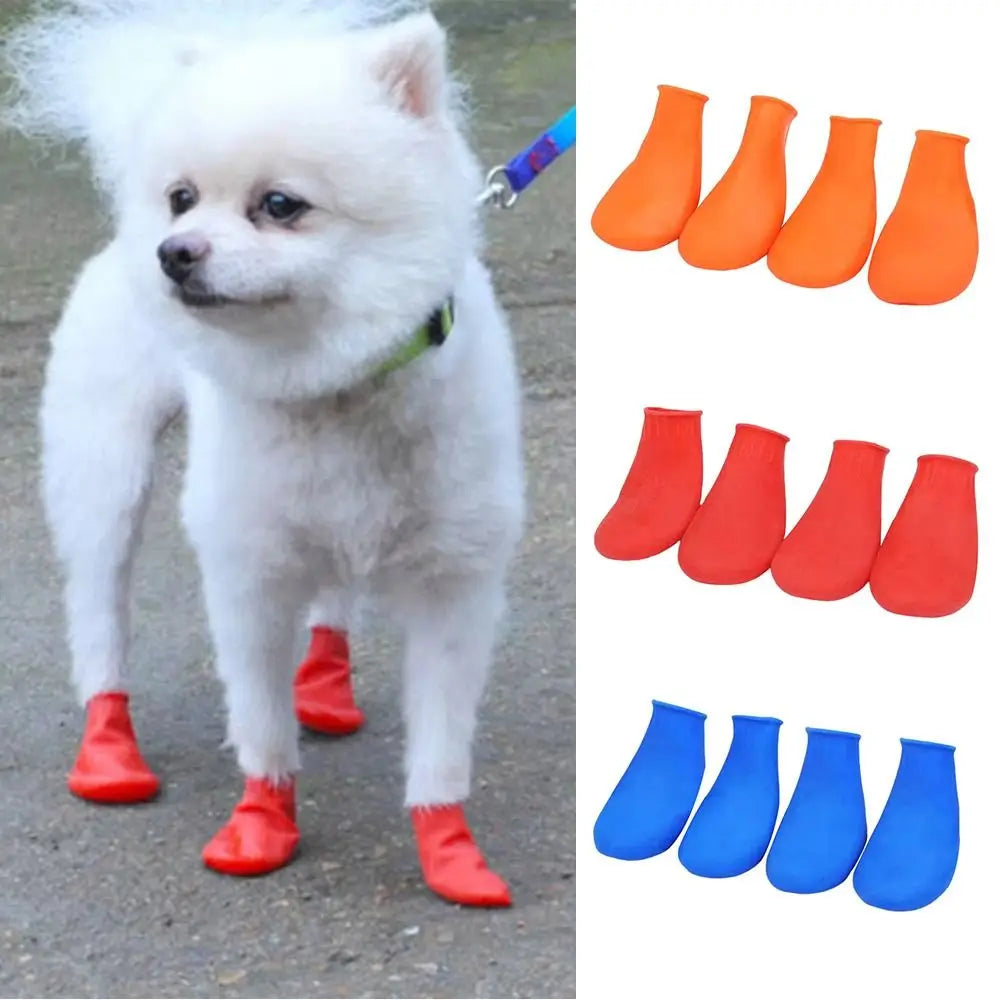 4Pcs Pets Boots New Waterproof Dog Shoes Balloon Rubber Anti-slip Pet Rain Boots for Small Dog Chihuahua Large Dogs
