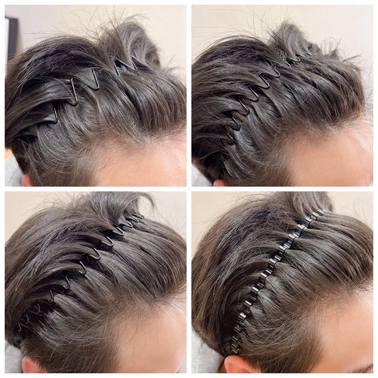 1Pcs Hair Bands Unisex Wave Shaped Hairband Face Washing Headdress Hair Hoop Simplicity Non Slip Black Metal Spiral Headband