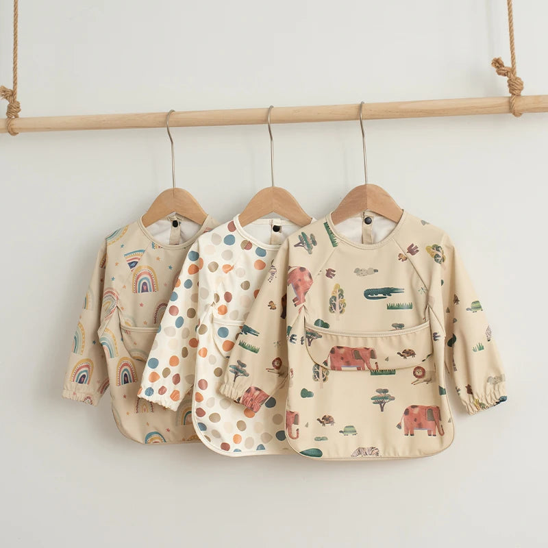 Baby Bibs Waterproof Art Smock with Long Sleeves Easy To Clean Children's Painting Apron Bib for Toddlers Girls Boys Baby Stuff
