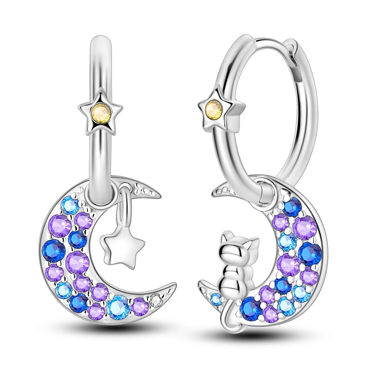 New Earrings 925 Silver Blue Butterfly Star Moon Dangle Hoop Earrings Ear Studs Zircon CZ Making Jewelry For Women Girl Party