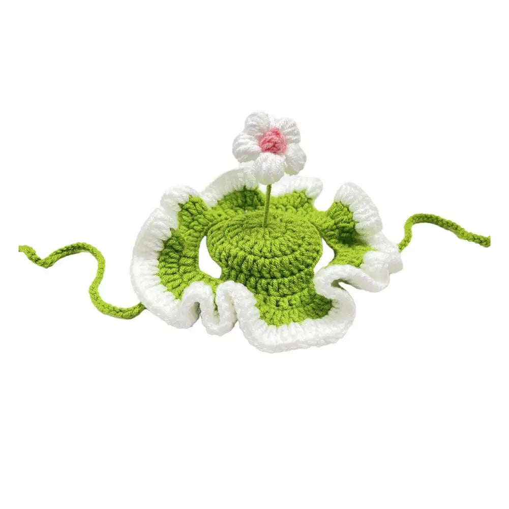 Handmade Pet Hat Adjustable Pet Hat Handmade Crochet Flower Cat Hat Scalloped Pet with Flower Ear Holes Cute Party for Small