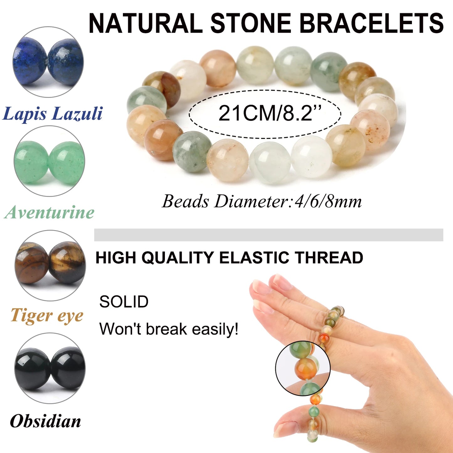 4 6 8mm Natural Stone Beaded Bracelet Agate Jade Beads Charm Elastic Bracelets for Women Men Jewelry Handmade Yoga Trendy Bangle