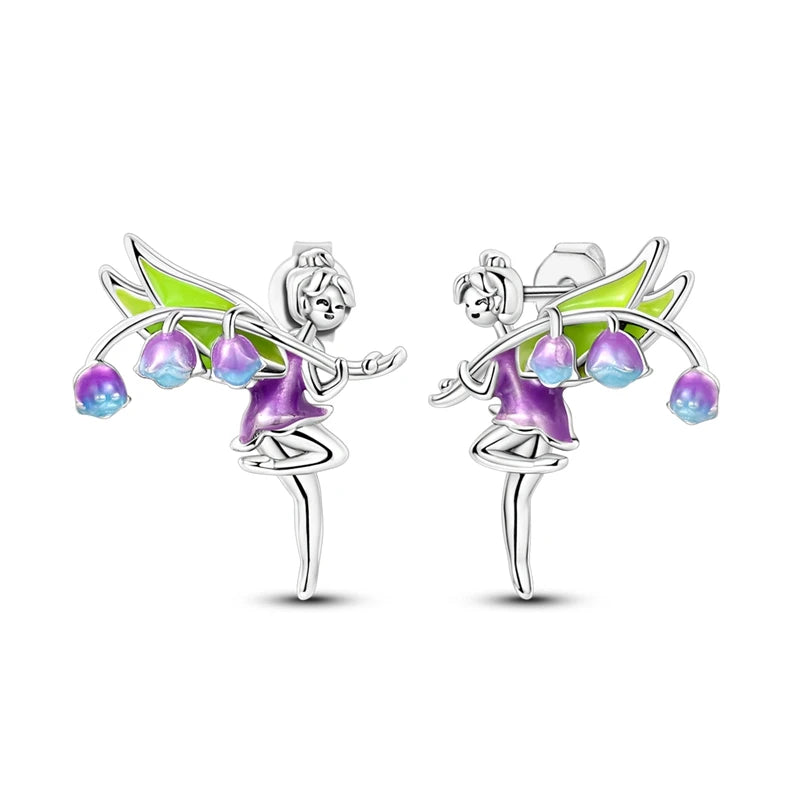 New In Earrings 925 Sterling Silver Butterfly Tulip Hoop Earrings Ear Studs Zircon Making Jewelry For Women Girl Party Gifts