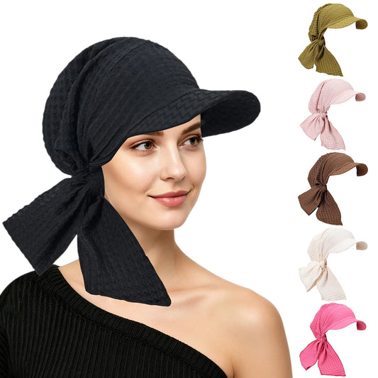 2026 New Women Solid Color Turban Hat Outdoor Brim Sunshade Hats Curved Hat Baseball Cap Sun Hats Headscarf Scarf Femme