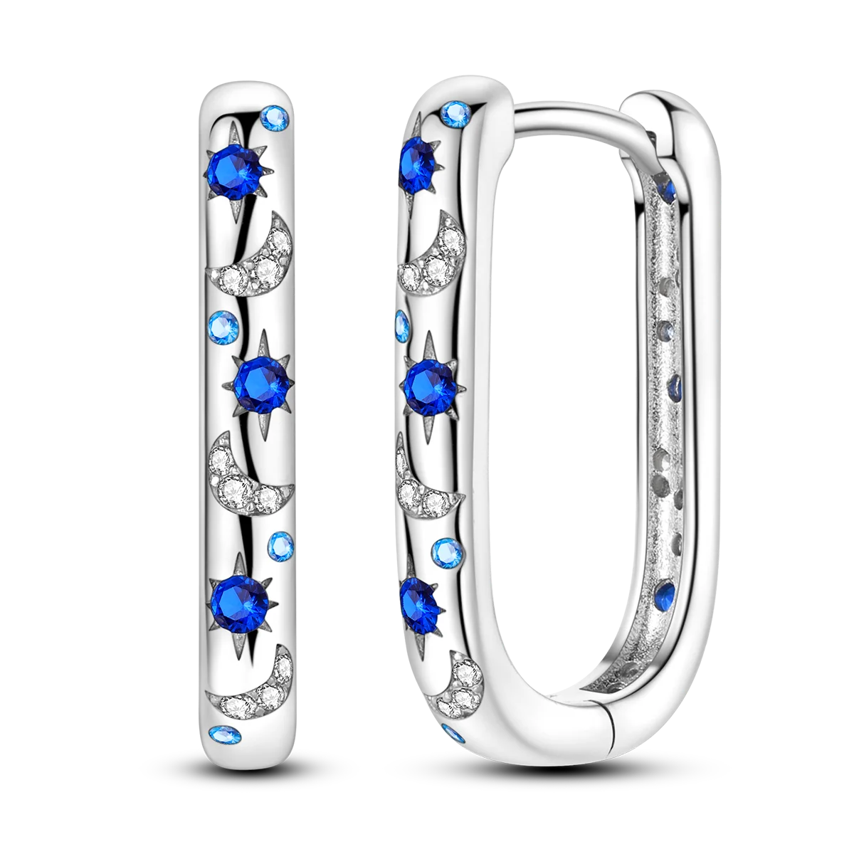 New Earrings 925 Silver Blue Butterfly Star Moon Dangle Hoop Earrings Ear Studs Zircon CZ Making Jewelry For Women Girl Party