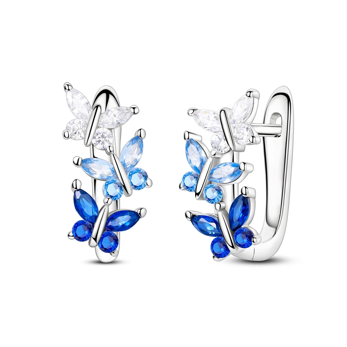 New Earrings 925 Silver Blue Butterfly Star Moon Dangle Hoop Earrings Ear Studs Zircon CZ Making Jewelry For Women Girl Party