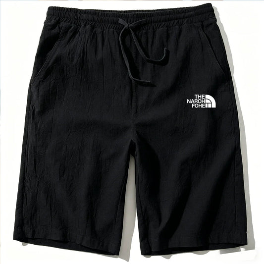 Men Cotton Linen Shorts Summer Lightweight Breathable Casual Beach Style Shorts Basic Solid Color Sweatpants Elastic Waist