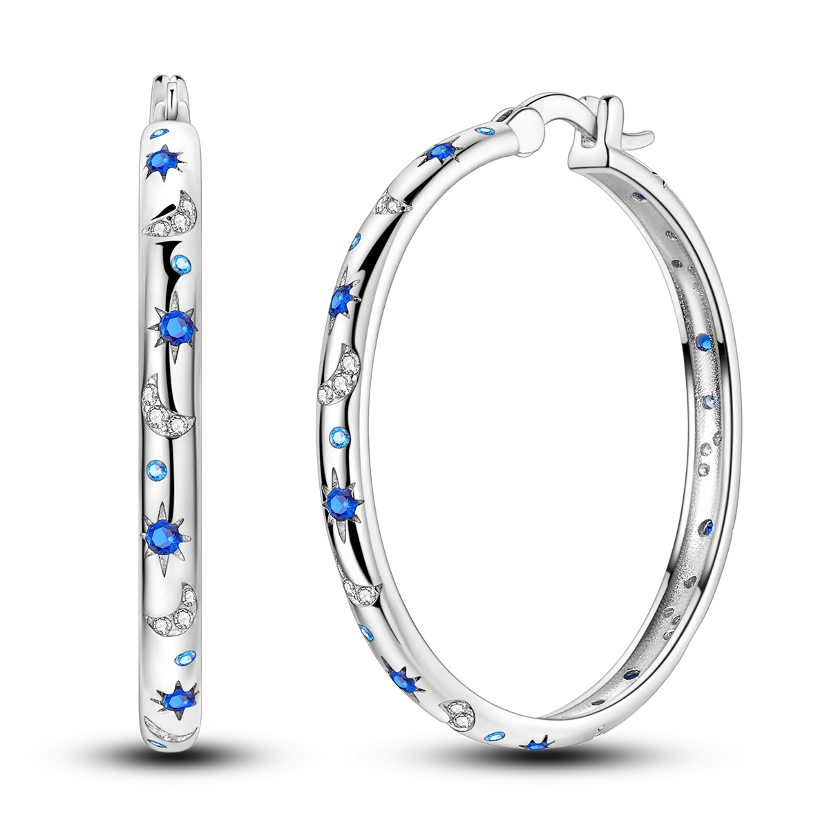 New Earrings 925 Silver Blue Butterfly Star Moon Dangle Hoop Earrings Ear Studs Zircon CZ Making Jewelry For Women Girl Party