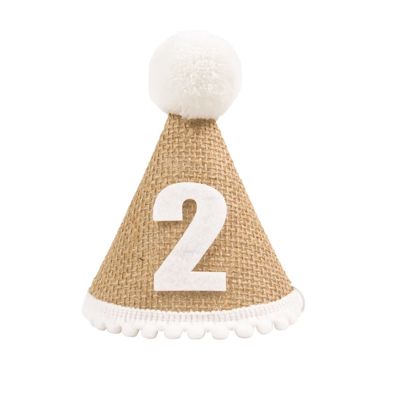 Burlap 1st Birthday Hat Baby First Birthday Party Newborn Boy Girl 1 2 3 Year old Headband Baby Shower Birthday Party Decor