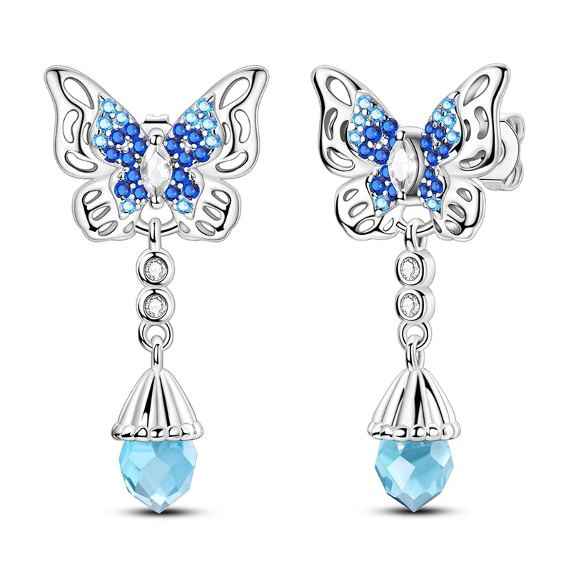 New In Earrings 925 Sterling Silver Butterfly Tulip Hoop Earrings Ear Studs Zircon Making Jewelry For Women Girl Party Gifts