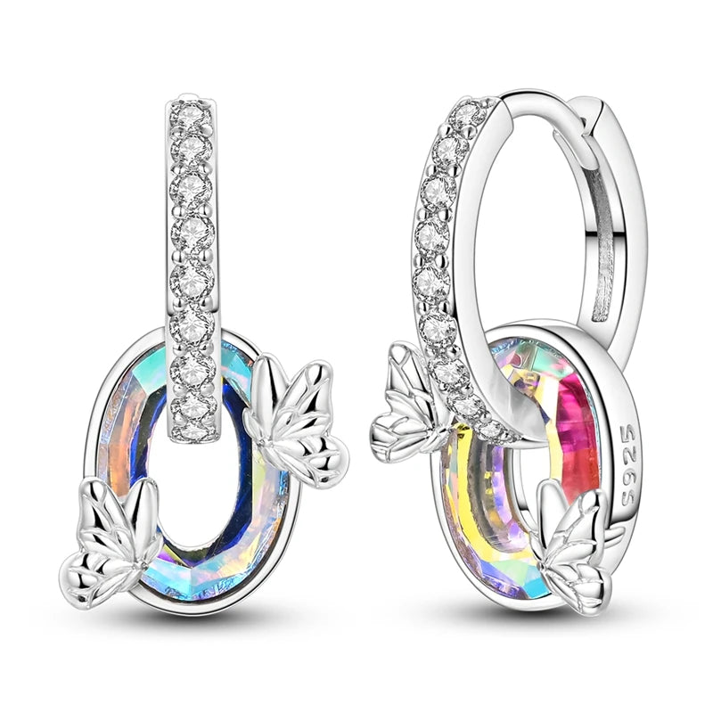 New In Earrings 925 Sterling Silver Butterfly Tulip Hoop Earrings Ear Studs Zircon Making Jewelry For Women Girl Party Gifts