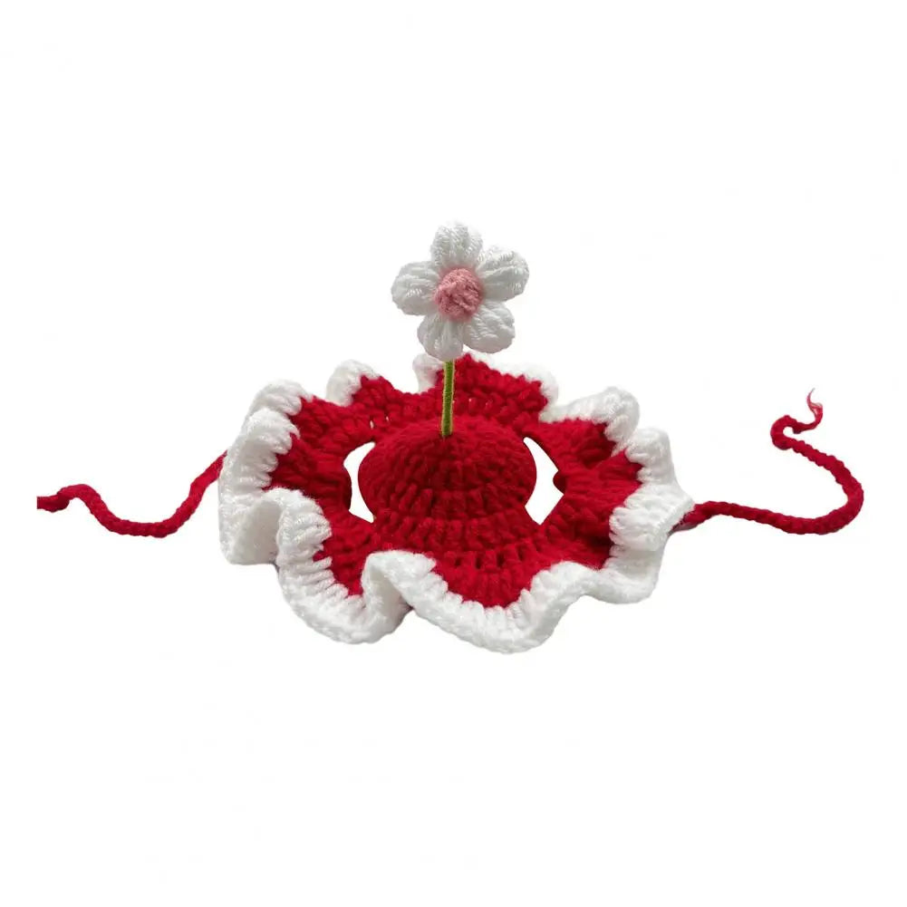 Handmade Pet Hat Adjustable Pet Hat Handmade Crochet Flower Cat Hat Scalloped Pet with Flower Ear Holes Cute Party for Small
