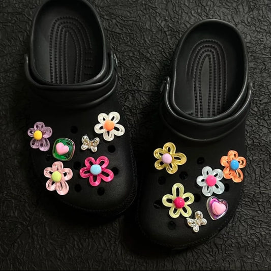 12Pcs Shoes Charms Removable Colorful Flower Shoes Accessories for Girls Summer Shoes DIY Gift