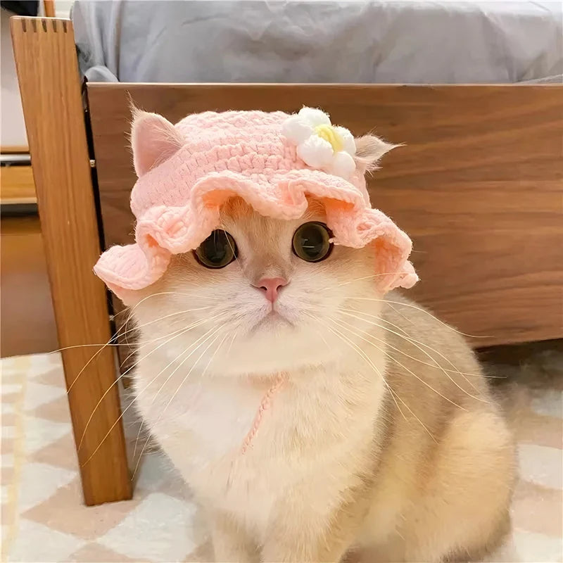 Pet Hat Hand-made Cat Hat Elastic Woven Cap  Puppy Kitten Headwear Knitted Hat Party Photo Shoot Props Decoration Cat Accessorie