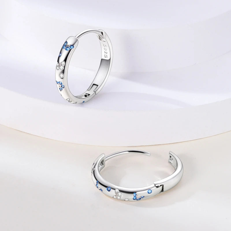 New Earrings 925 Silver Blue Butterfly Star Moon Dangle Hoop Earrings Ear Studs Zircon CZ Making Jewelry For Women Girl Party