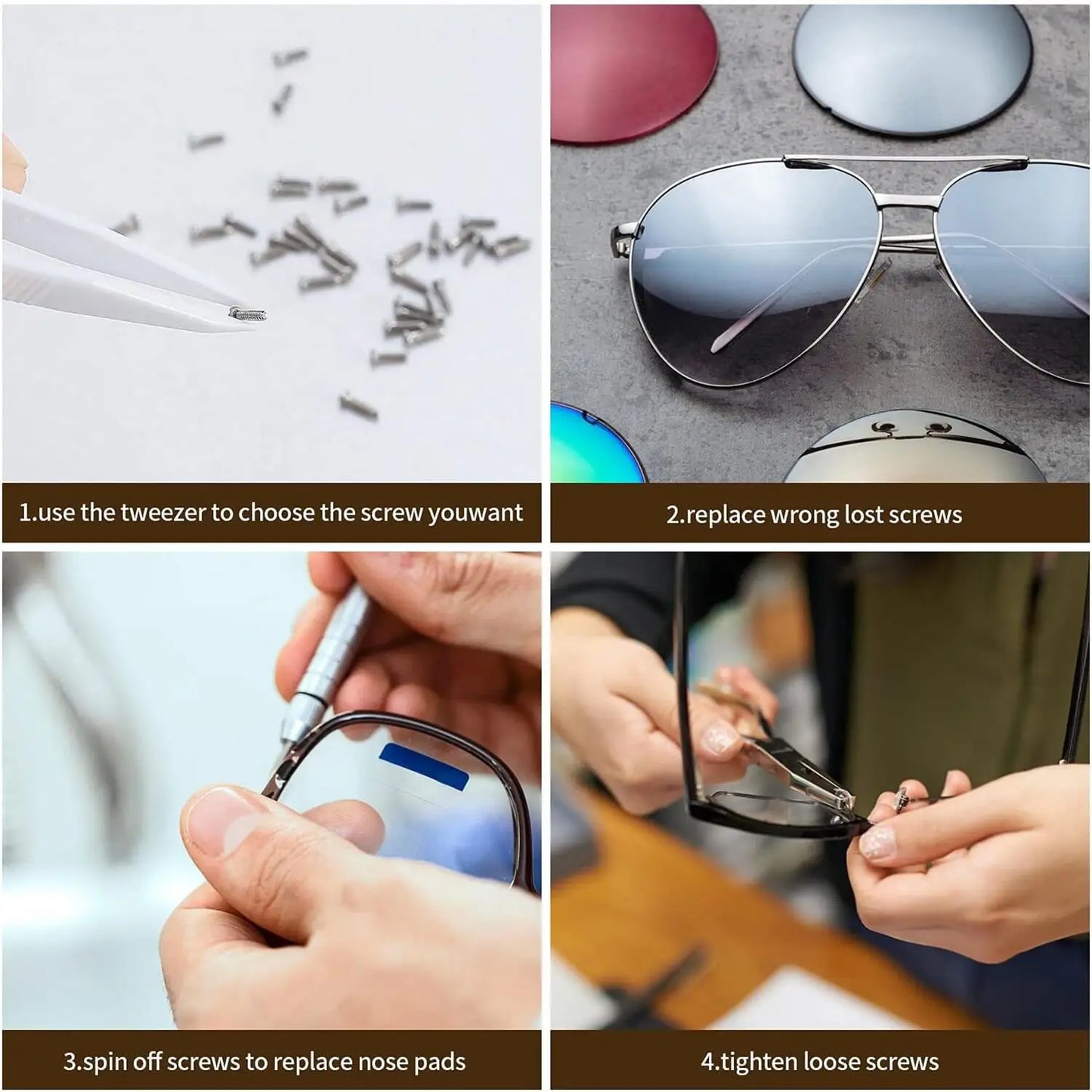 500 Pcs Eyeglasses Sunglass Repair Tool Kits With Screws Nose Pads Screwdriver Nuts Optical Parts Assorted