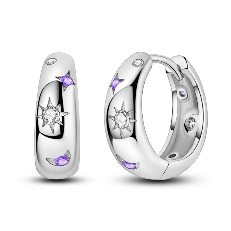 New Earrings 925 Silver Blue Butterfly Star Moon Dangle Hoop Earrings Ear Studs Zircon CZ Making Jewelry For Women Girl Party