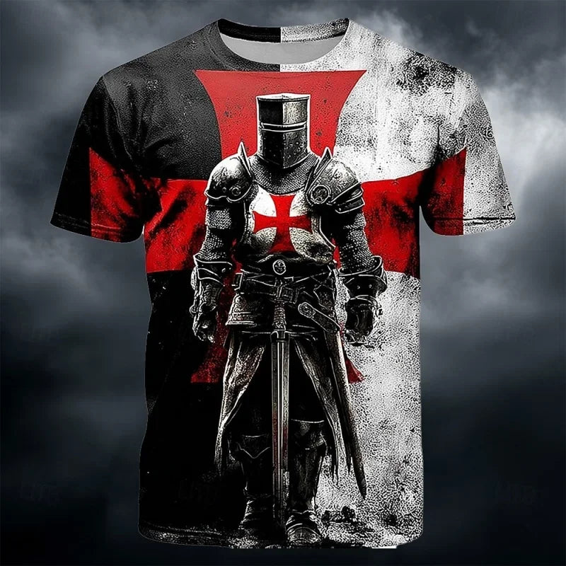 3D Print Templar Knight Warrior T-Shirt For Men Medieval Graphic Short Sleeve Tees Summer Casual Street Tops Round Neck T Shirts