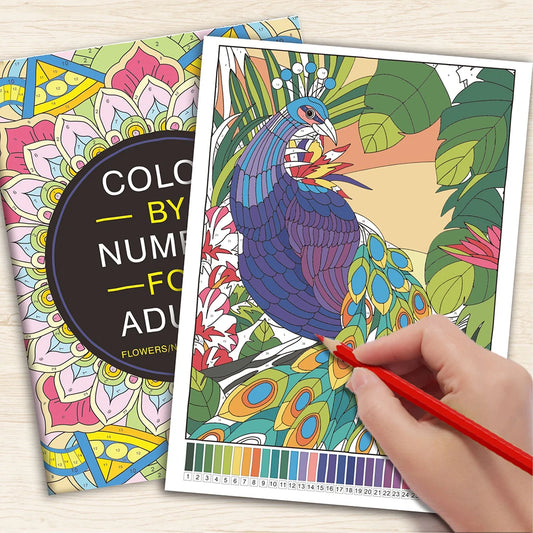 Color by Numbers Coloring Book for Adults, Includes Relaxing Designs Such As Mandalas, Animals, Flowers, Birds