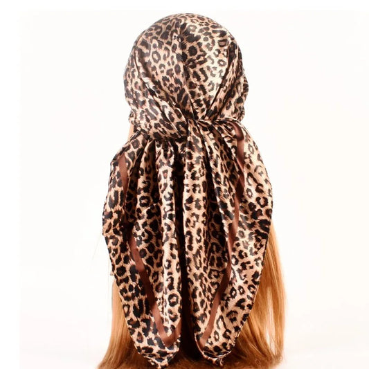 Luxury Design 90*90cm Leopard Print Silk Square Scarf Women Soft Satin Hairband Neckerchief Office Hijab Headband Foulard Gift
