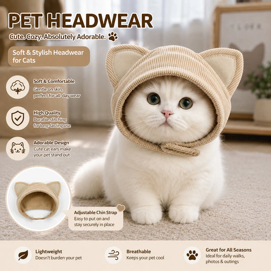 Pet Hat Cute Cat Ear Design Lightweight Velcro Design Freely Adjustable Fits The Head Warm For Autumn And Winter Cat Headgear