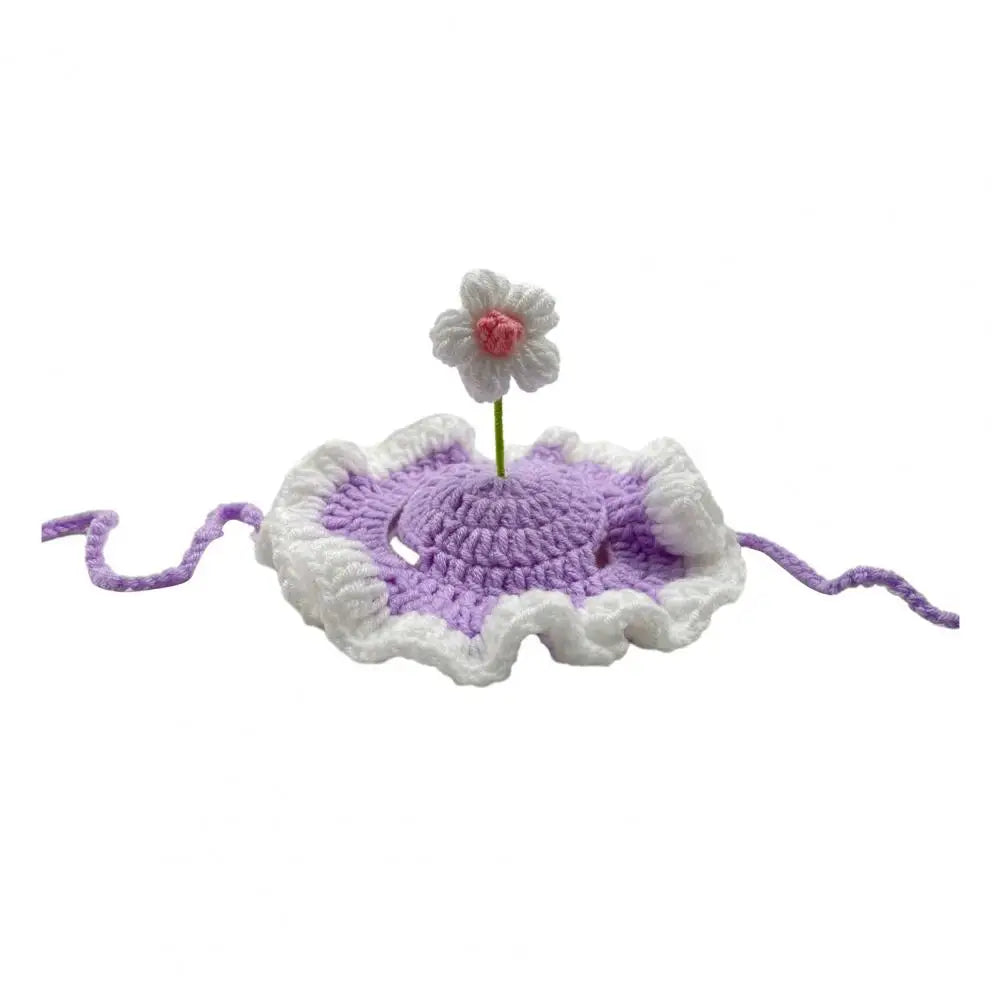 Handmade Pet Hat Adjustable Pet Hat Handmade Crochet Flower Cat Hat Scalloped Pet with Flower Ear Holes Cute Party for Small
