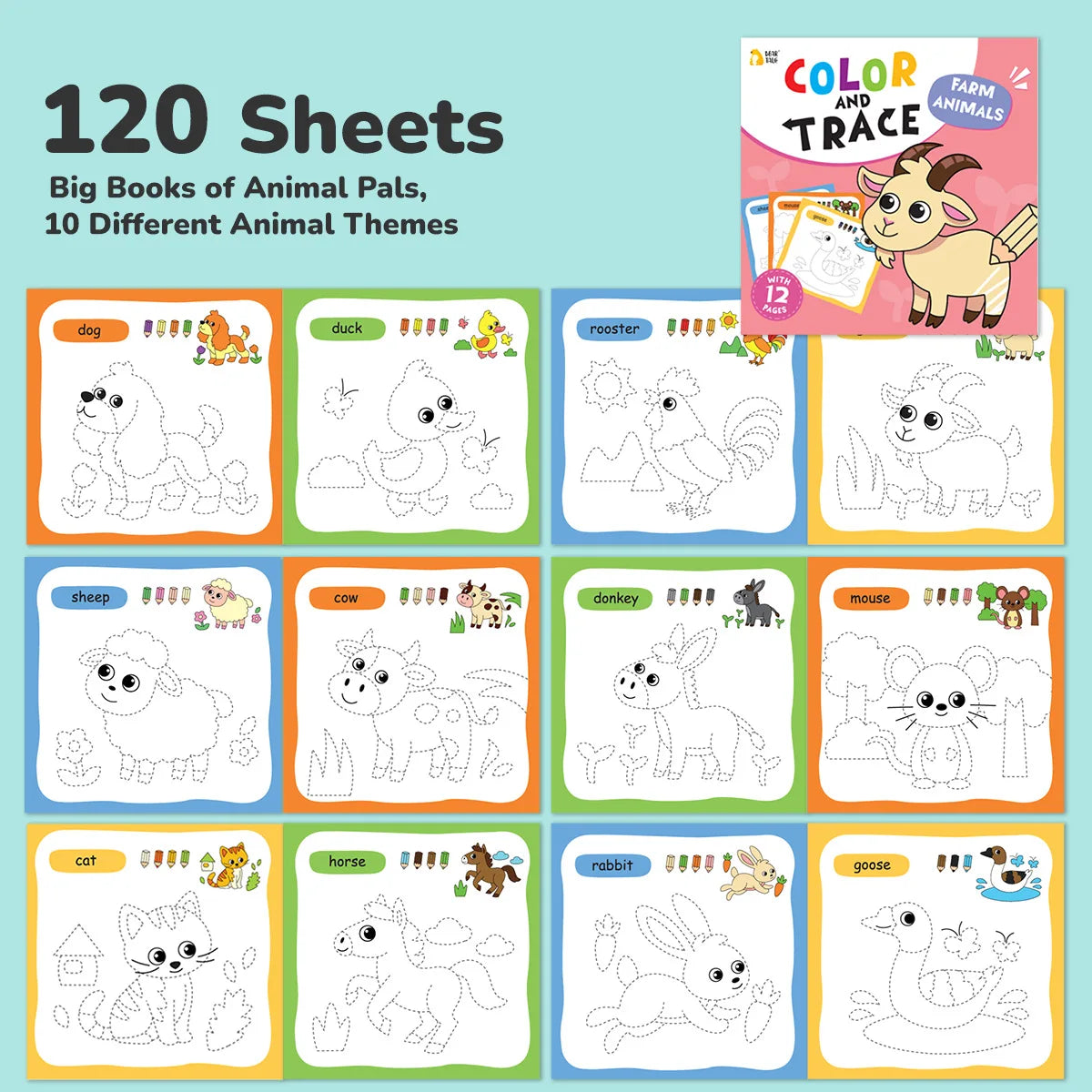 Children's Coloring Book for 3-6 Years Old, Suitable for Boys/Girls in Early Childhood Education Coloring Book (Set of 10 Books)