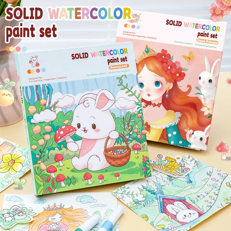 Coloring Books with Solid Pigment  Drawing Pad Art Painting Notebook for Creative Activity Sketch Coloring Painting Book