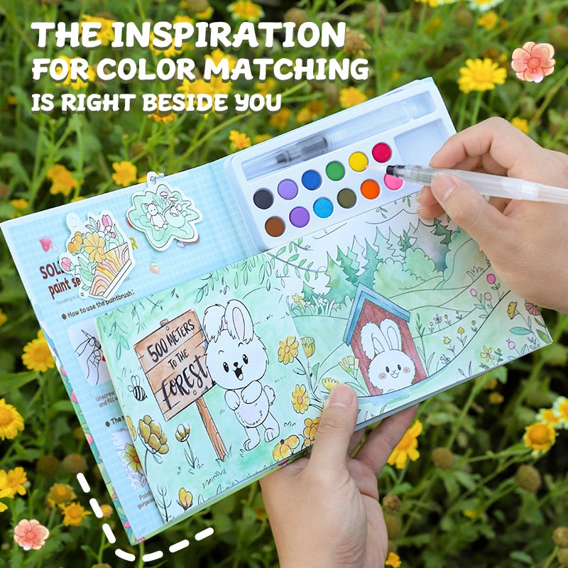 Coloring Books with Solid Pigment  Drawing Pad Art Painting Notebook for Creative Activity Sketch Coloring Painting Book