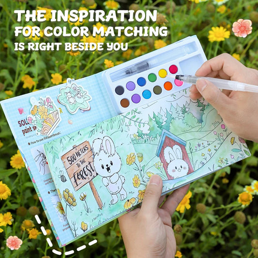 Coloring Books with Solid Pigment  Drawing Pad Art Painting Notebook for Creative Activity Sketch Coloring Painting Book