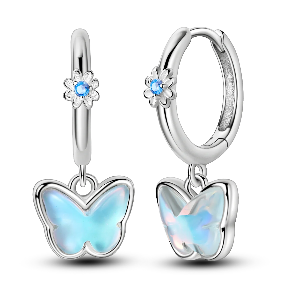 New Earrings 925 Silver Blue Butterfly Star Moon Dangle Hoop Earrings Ear Studs Zircon CZ Making Jewelry For Women Girl Party