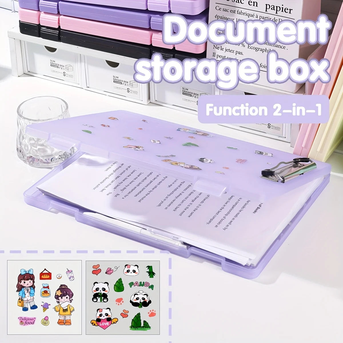 An A4 Pp Writing Pad With Storage Function, Multi-functional Document Office Supplies, Students Sorting Tools, Send Cute Sticker