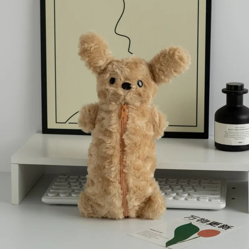 Korea Style Puppy Pencil Case Soft Plush School Stationary Big Capacity Pen Bag For Student  Stationary