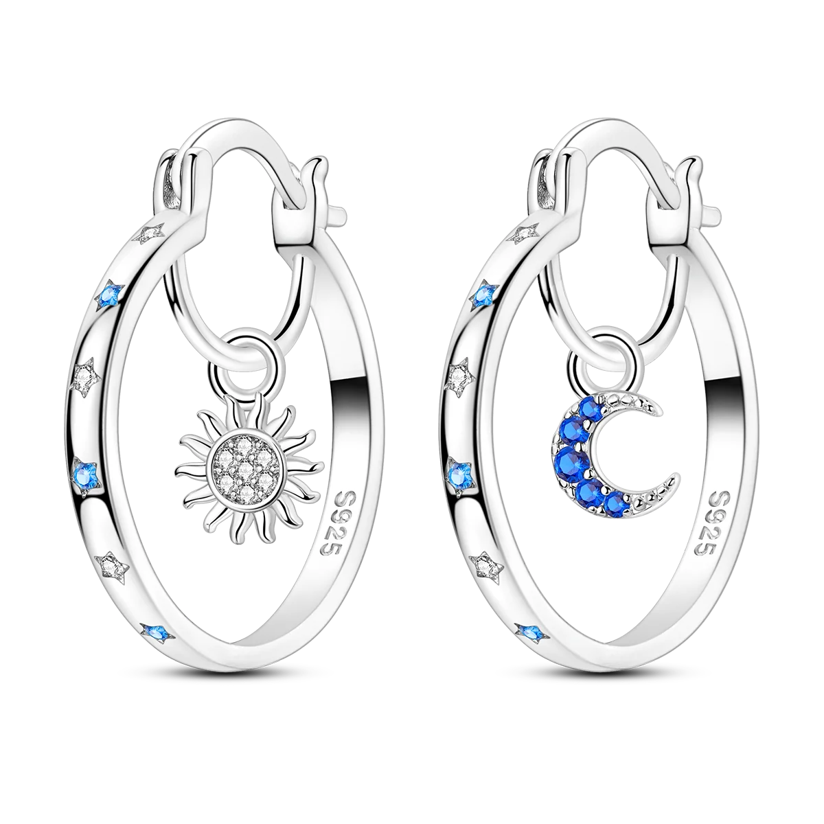 New Earrings 925 Silver Blue Butterfly Star Moon Dangle Hoop Earrings Ear Studs Zircon CZ Making Jewelry For Women Girl Party
