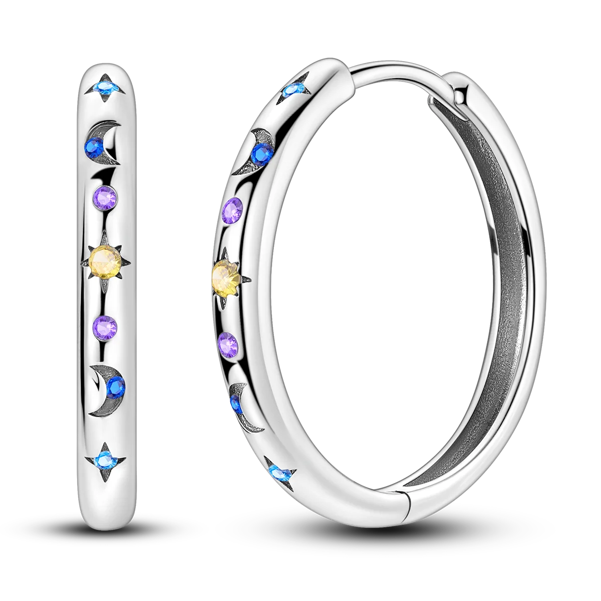New Earrings 925 Silver Blue Butterfly Star Moon Dangle Hoop Earrings Ear Studs Zircon CZ Making Jewelry For Women Girl Party