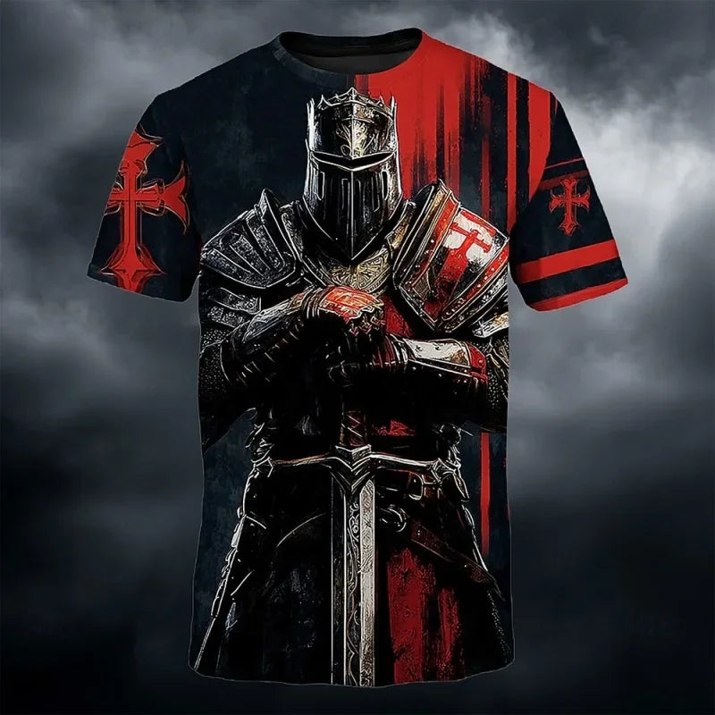 3D Print Templar Knight Warrior T-Shirt For Men Medieval Graphic Short Sleeve Tees Summer Casual Street Tops Round Neck T Shirts