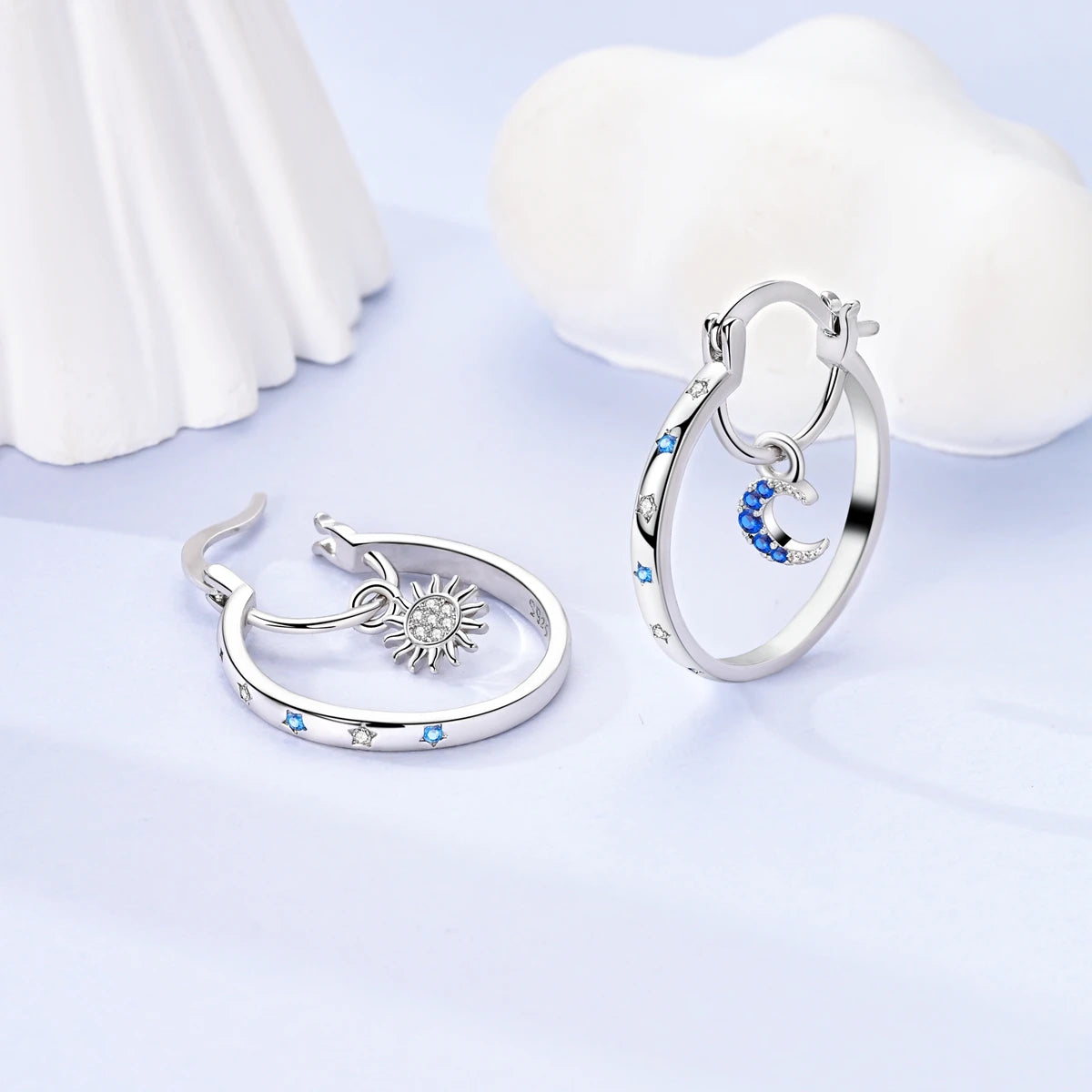 New Earrings 925 Silver Blue Butterfly Star Moon Dangle Hoop Earrings Ear Studs Zircon CZ Making Jewelry For Women Girl Party