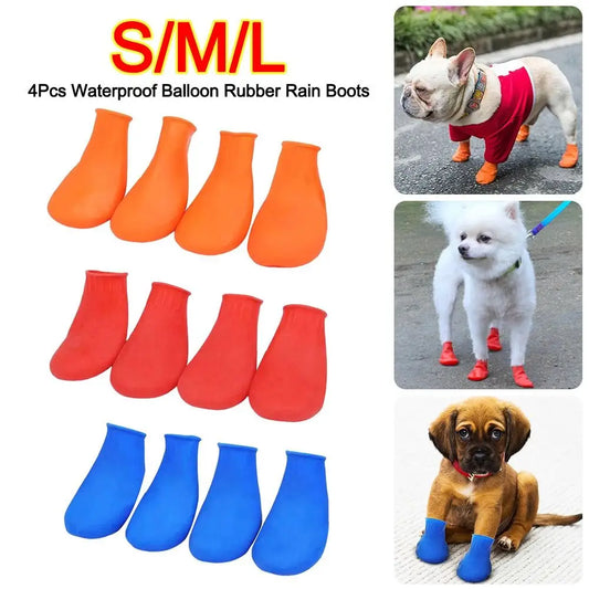 4Pcs Pets Boots New Waterproof Dog Shoes Balloon Rubber Anti-slip Pet Rain Boots for Small Dog Chihuahua Large Dogs