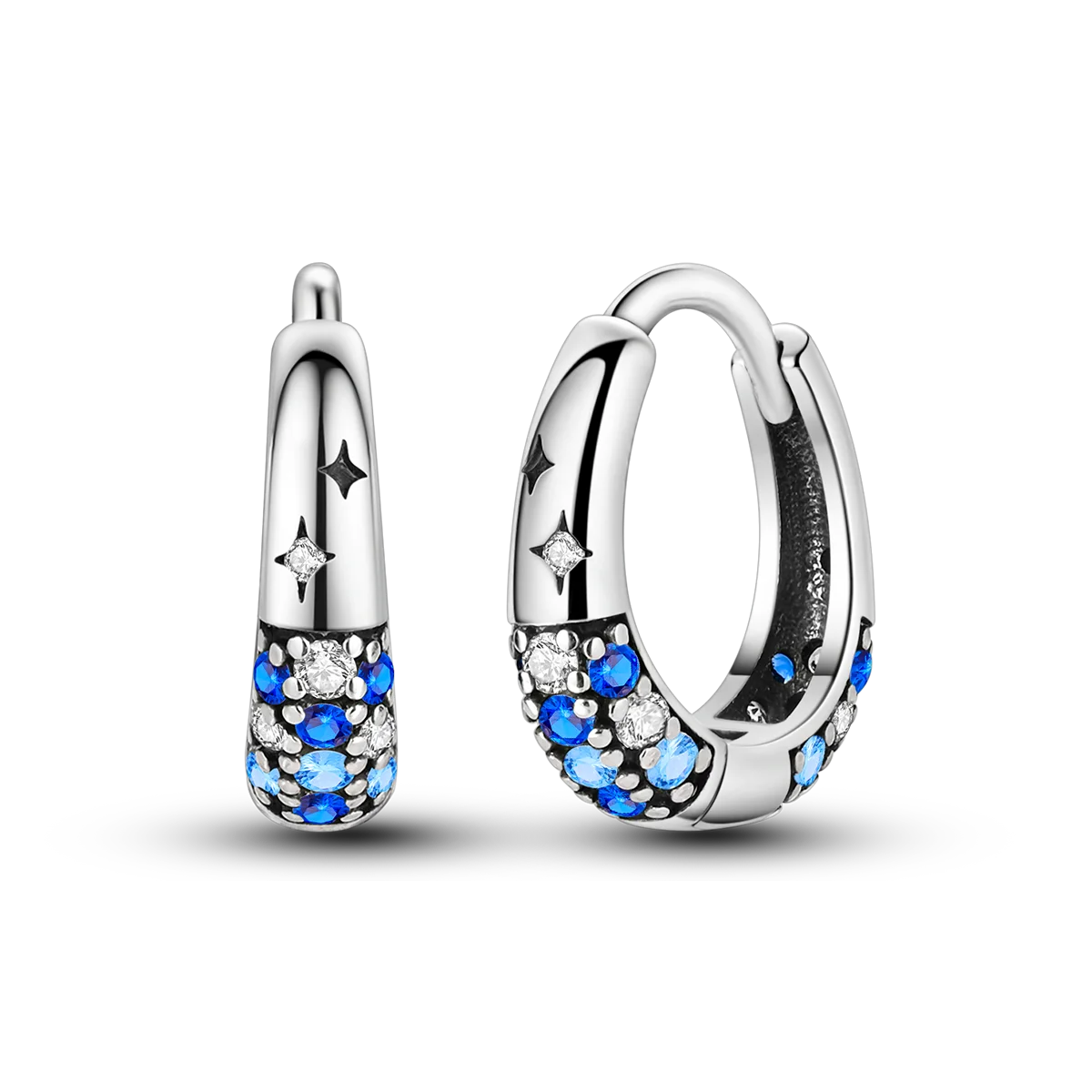 New Earrings 925 Silver Blue Butterfly Star Moon Dangle Hoop Earrings Ear Studs Zircon CZ Making Jewelry For Women Girl Party