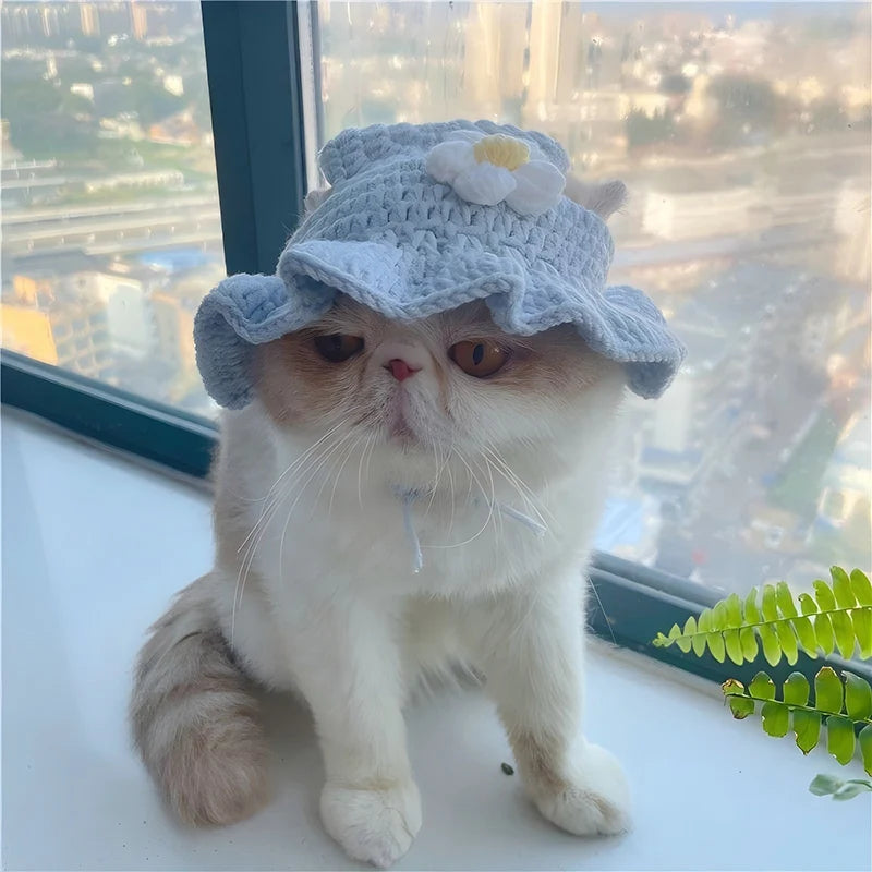 Pet Hat Hand-made Cat Hat Elastic Woven Cap  Puppy Kitten Headwear Knitted Hat Party Photo Shoot Props Decoration Cat Accessorie