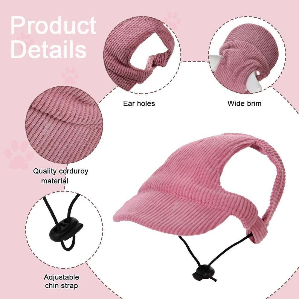 Pet Dog Hat with Ear Holes Adjustable Baseball Cap for Small Medium Big Dogs Cats Outdoor Walking Hiking Puppy Sun Hats Supplies