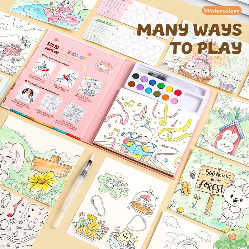 Coloring Books with Solid Pigment  Drawing Pad Art Painting Notebook for Creative Activity Sketch Coloring Painting Book