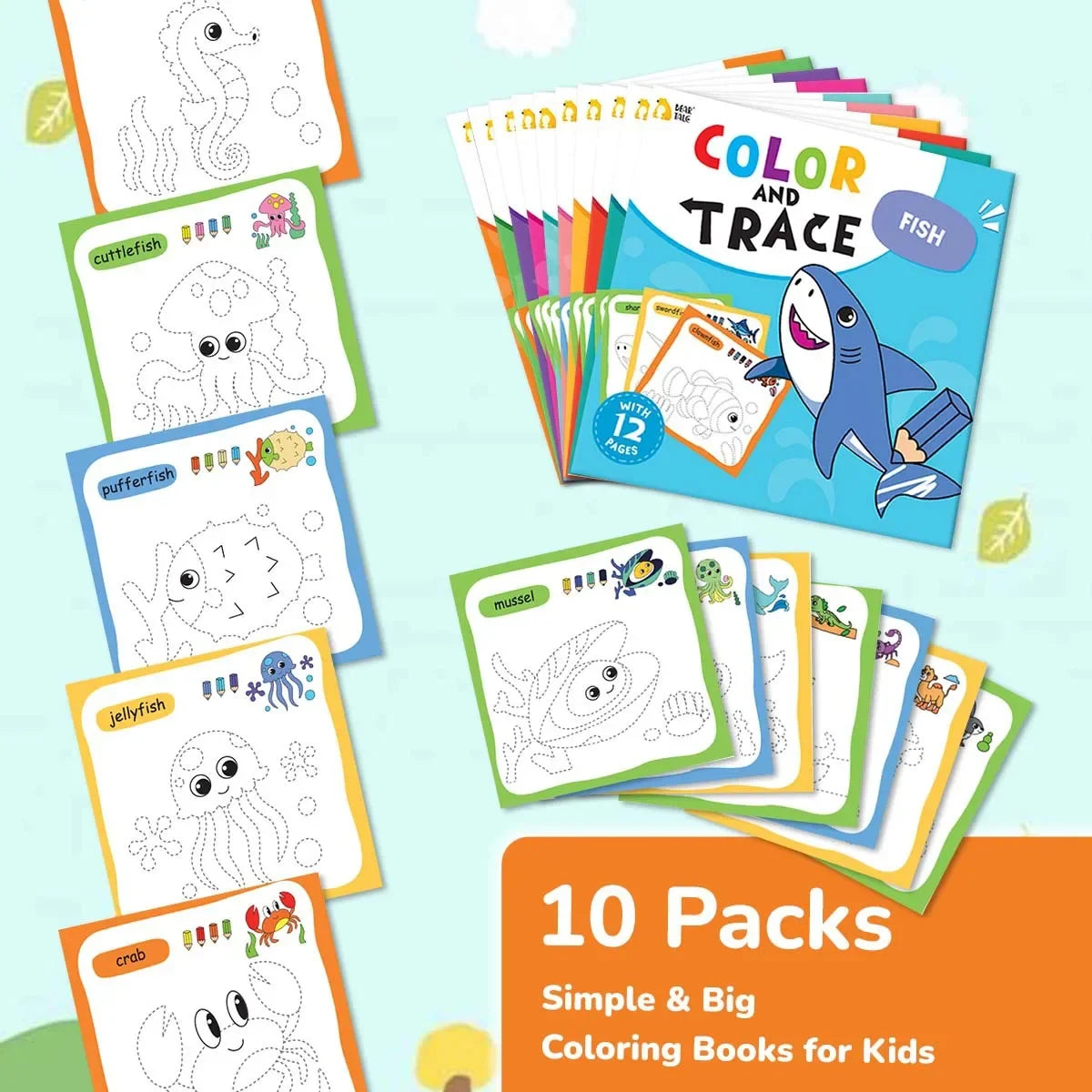 Children's Coloring Book for 3-6 Years Old, Suitable for Boys/Girls in Early Childhood Education Coloring Book (Set of 10 Books)