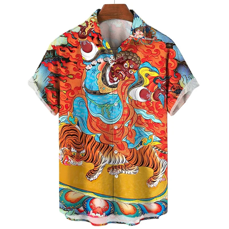 Men's Shirts 3D Animal Tiger Dragon Printed Short Sleeve Hawaiian Shirts Blouse New in Casual Button Up Aloha Shirt Male Tops
