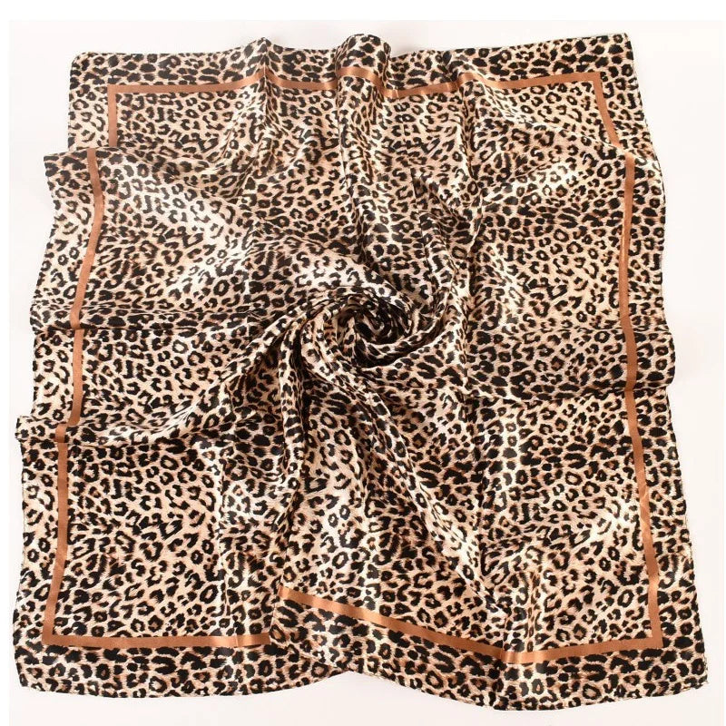 Luxury Design 90*90cm Leopard Print Silk Square Scarf Women Soft Satin Hairband Neckerchief Office Hijab Headband Foulard Gift